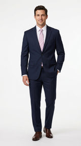 Men’s Navy Blue Big and Tall 2 Button Suit, Solid Plus Size Formal Wedding Business Suit