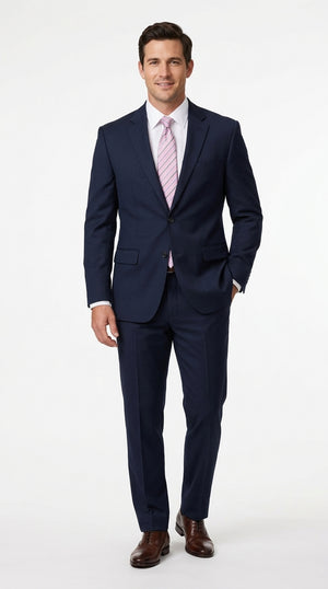 Men’s Navy Blue Big and Tall 2 Button Suit, Solid Plus Size Formal Wedding Business Suit