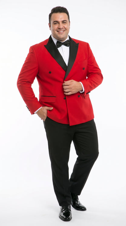 Men’s Red Double Breasted Tuxedo – Black Peak Lapel Prom & Wedding Suit