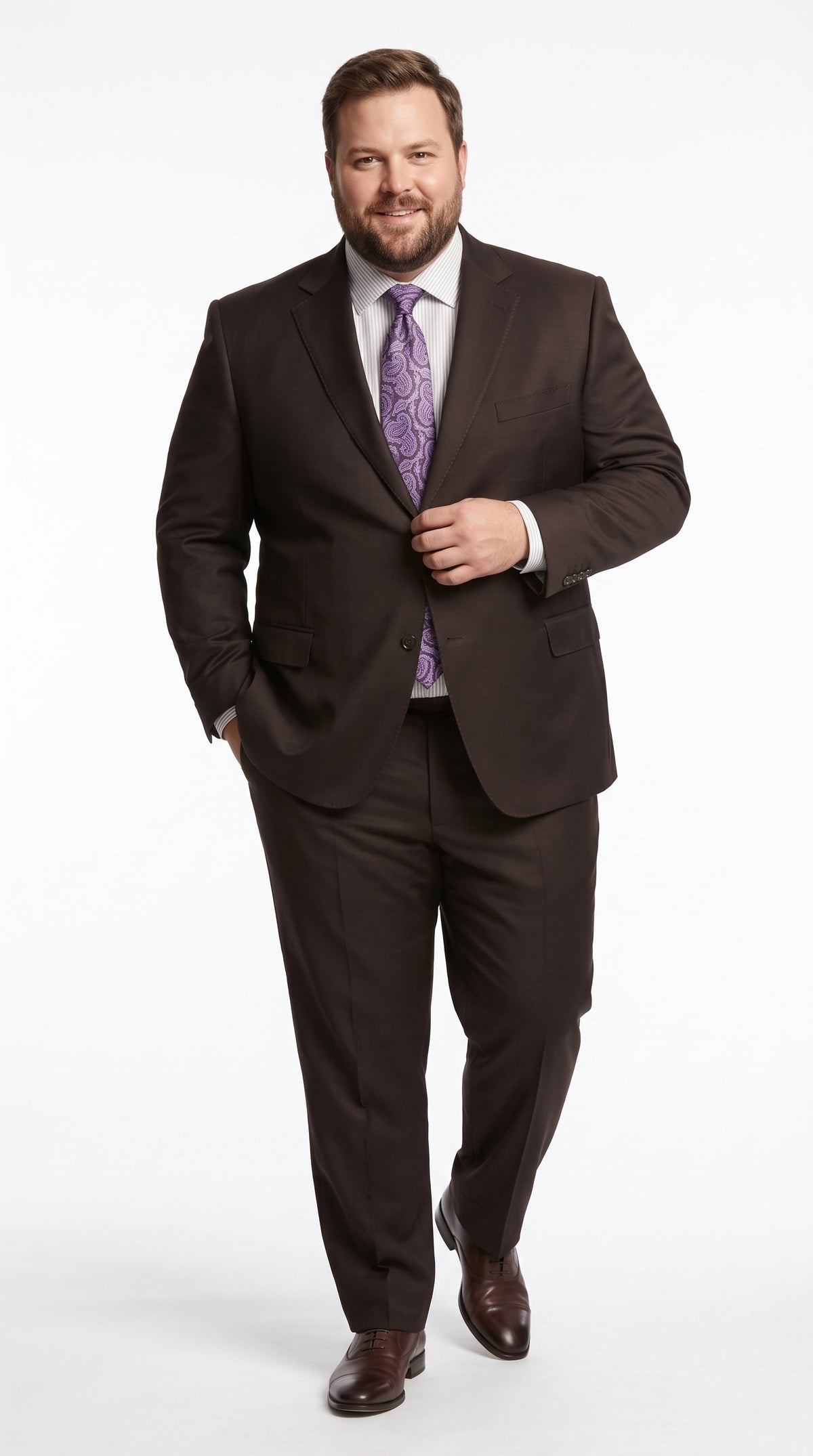 Men’s Brown Super 150s 2 Piece Suit, Classic 2 Button Formal Wedding Business Suit