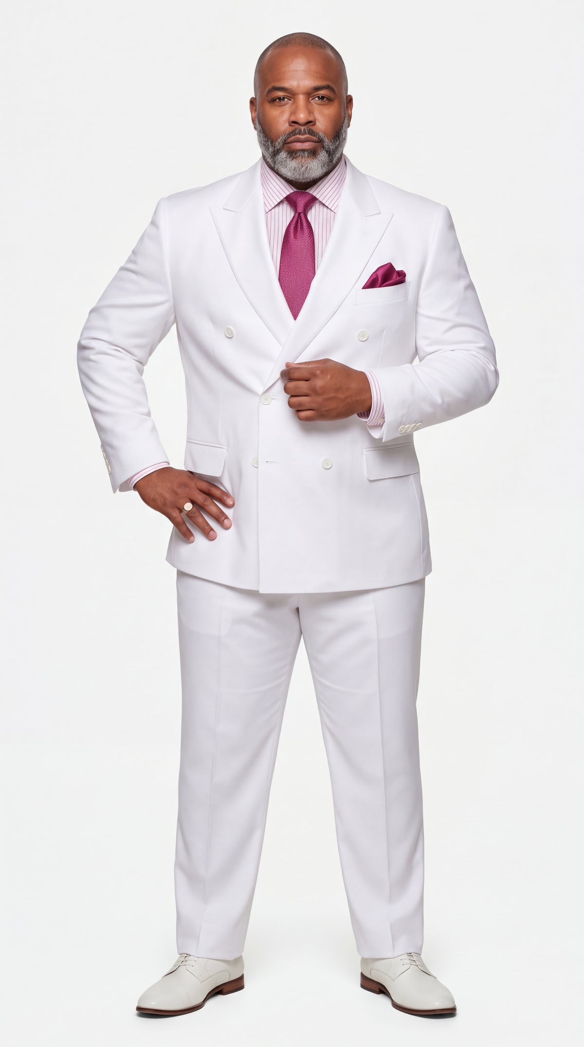 Apollo King Men’s White Double-Breasted Suit – Classic Luxury Wool-Feel Pleated Pants Suit