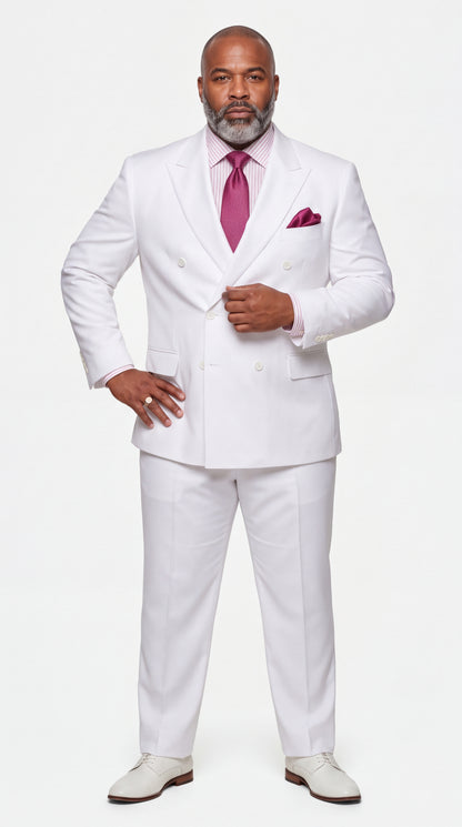 Apollo King Men’s White Double-Breasted Suit – Classic Luxury Wool-Feel Pleated Pants Suit