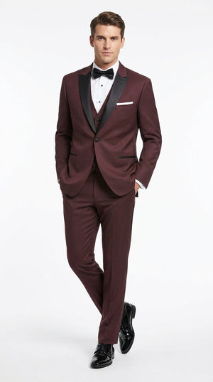 Men's Burgundy Designer Wedding Tuxedo – Ike Behar Marbella 3-Piece Black Peak Lapel Formal Tuxedo Suit