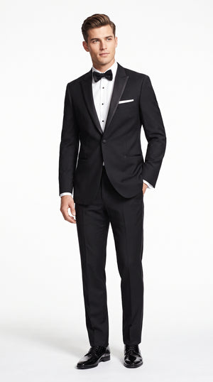 Men's Black Peak Lapel Wedding Tuxedo – Modern Fit Single-Breasted Formal Prom & Groom Tuxedo Suit