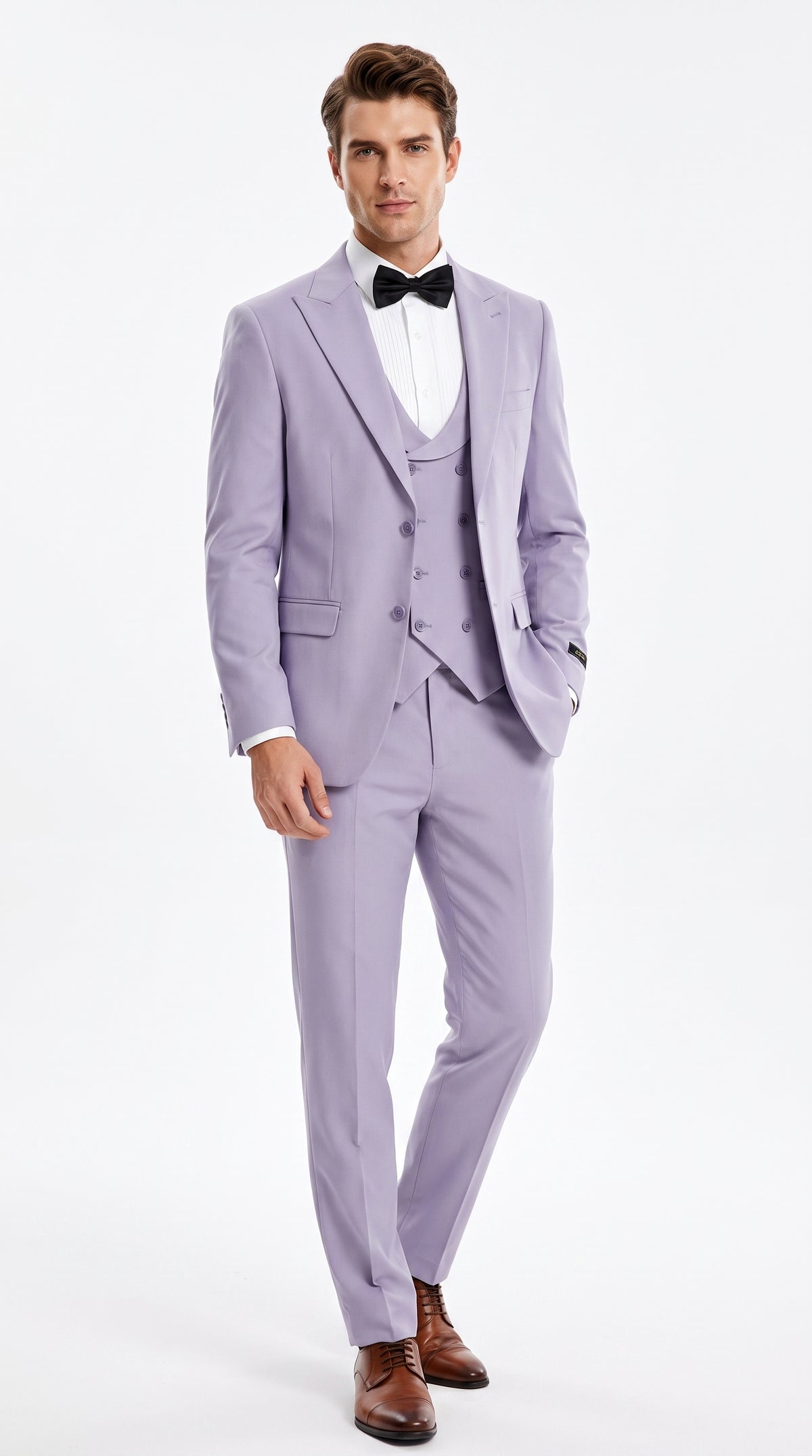 Men’s Lavender Modern Fit 3 Piece Suit, Two Button Vested Peak Lapel Graduation Wedding Prom Suit
