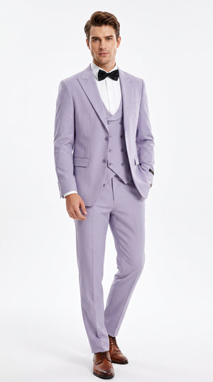 Men’s Lavender Modern Fit 3 Piece Suit, Two Button Vested Peak Lapel Graduation Wedding Prom Suit