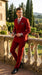 Men’s Modern Double Breasted Peak Lapel Suit – Red by EJ Samuel