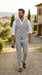 Men’s Light Grey Linen Vest and Pants Set, Beach Wedding Summer Formal Outfit