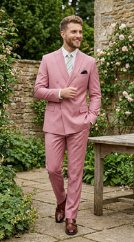 Men’s Blush Pink Double Breasted Easter Suit, Lightweight Summer Wedding Church Dress Suit Set