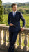 Men’s Dark Navy Blue Pinstripe Double Breasted Suit, Formal Business Wedding Dress Suit Set