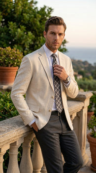 Men’s Ivory Cream Off White 2 Button Blazer, Formal Wedding Dinner Sport Coat Jacket