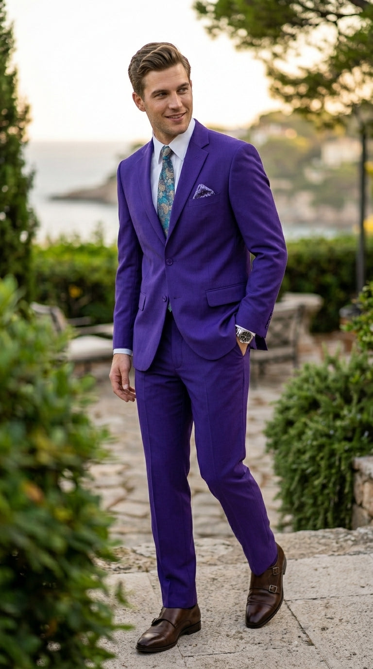 Men’s Purple Easter Suit,  Lightweight 2 Piece Suit for Weddings, Church, Prom & Summer Events Modern Fit