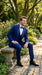 Men’s Bright Sapphire Blue 1 Button Shawl Lapel Vested Tuxedo, Formal Wedding Prom Dinner Suit Set