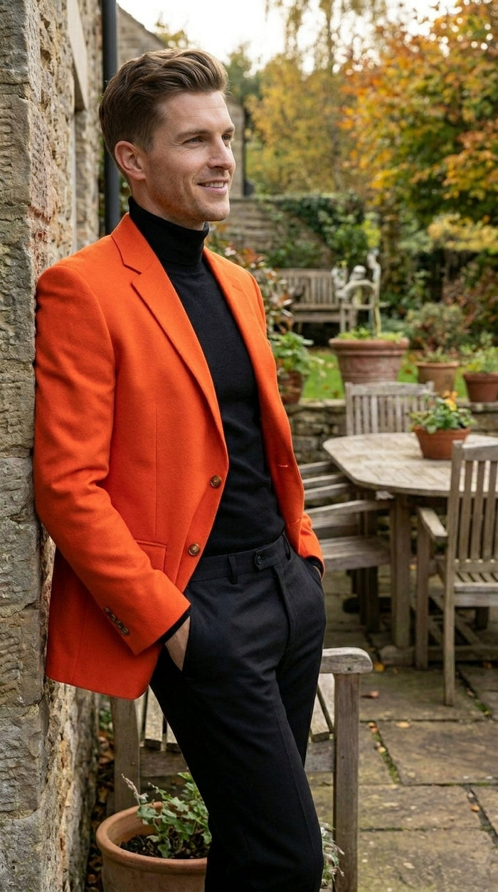 Men’s Orange Blazer, Bold Formal Wedding Church Party Sport Coat Jacket