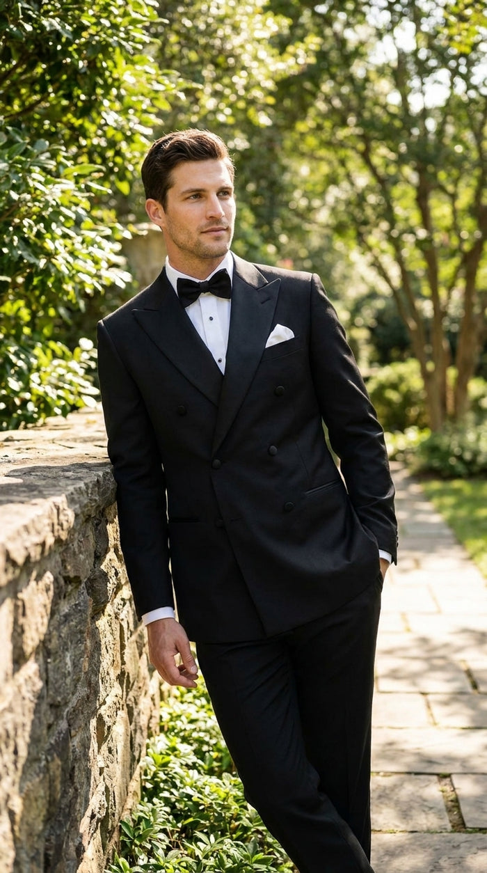 Men’s Black Double Breasted Tuxedo Suit with Jacket and Pants, Formal Wedding Prom Suit