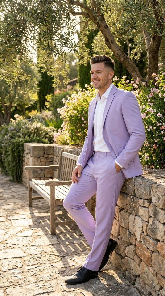 Men’s Lilac 2 Button Suit, Light Purple Formal Wedding Prom Dress Suit