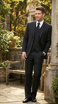 Men’s Black Shadow Stripe 3 Piece Suit, Tone on Tone Pinstripe Italian Design Formal Suit