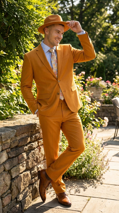 Men’s Light Rust Copper 2 Button Modern Fit Suit, Fall Color Church Dress Suit