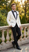 Men’s Ivory Wedding Suit with Black Satin Lapels – Groom Formal Suit Jacket and Pants