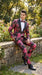 Men’s Fuchsia Pink and Black Floral Paisley Prom Tuxedo Suit, Shawl Lapel Wedding Party Formal Wear