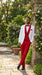 White and Red Tuxedo Wedding Suit - White Dinner Jacket + Vest + Pants + Bow-tie