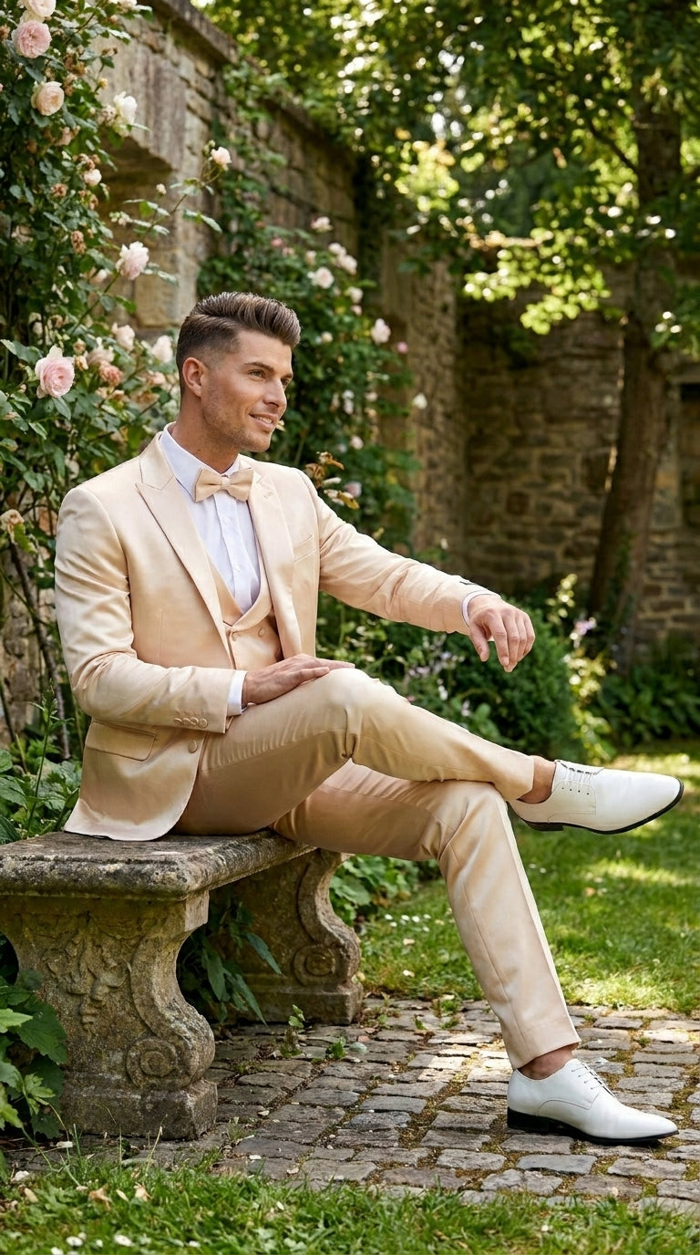 Champagne Suit - Light Gold Color Shiny Suit - Sateen Suit - Wedding Tuxedo Suit