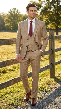 Men’s Renaissance Collection Camel 3 Piece Suit with Jacket, Vest and Pants, Formal Wedding Dress Suit