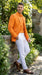 Men’s Mango Orange Blazer with Matching Shirt and Bow Tie, White Pants Formal Outfit