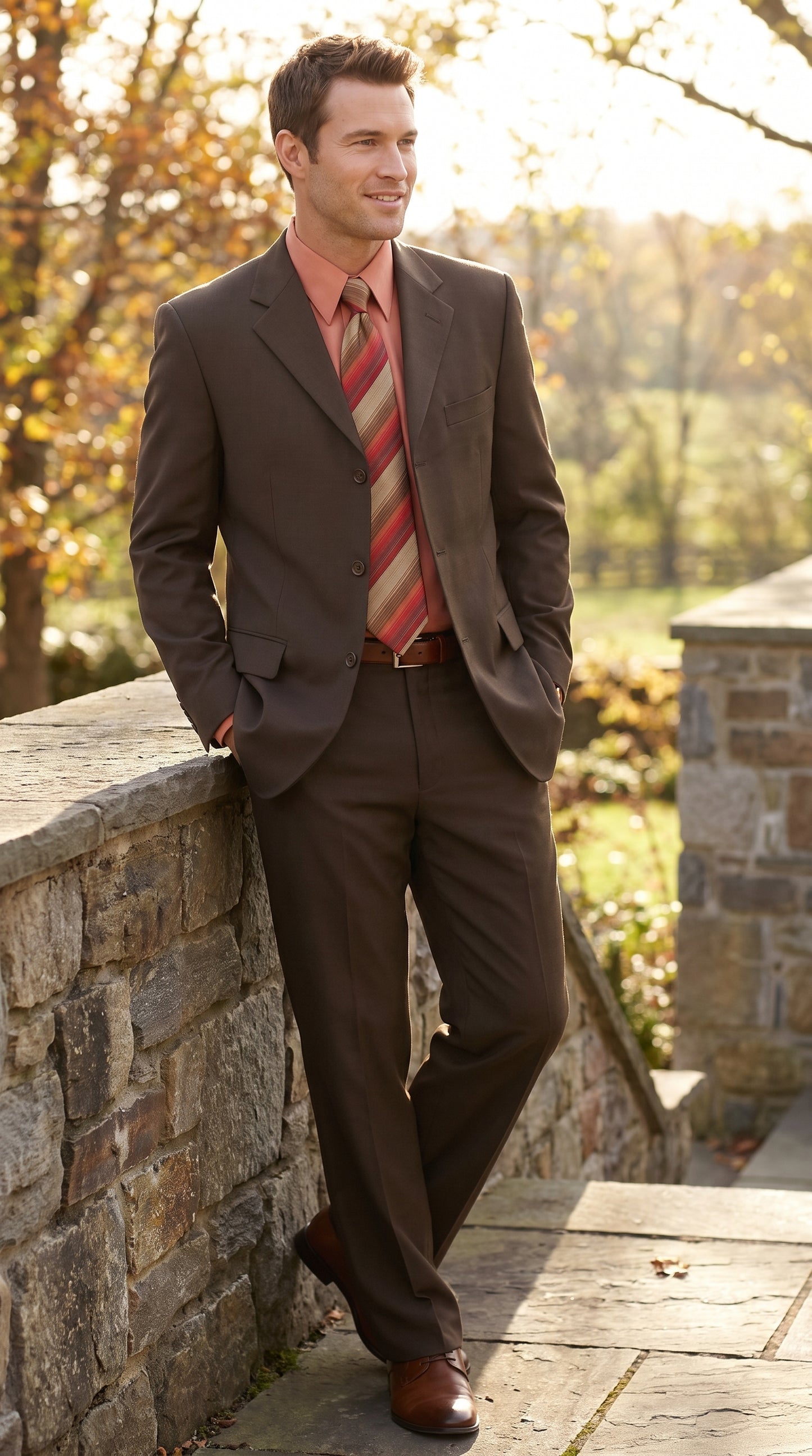 Men’s Chocolate Brown 3 Button Business Suit, Premier Quality Clearance Sale Dress Suit