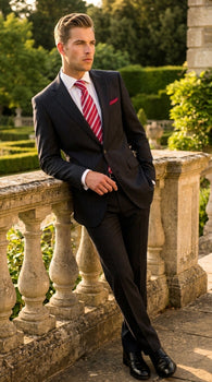 Men’s Black Pinstripe 2 Button Business Suit, Affordable 2 Piece Formal Dress Suit Clearance Sale