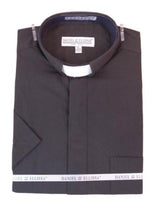 Men's Mandarin Banded Collar Pastor Preacher Minister Preacher Round Style Short Sleeves Black collarless Shirt