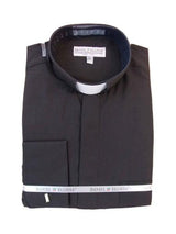 Men's Mandarin Banded Collar French Cuff Pastor Preacher Round Style Long Sleeve Black collarless Shirt
