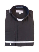 Men's Mandarin Banded Collar FrenchCuff Pastor Preacher Preacher Round Style Long Sleeve Black collarless Shirt