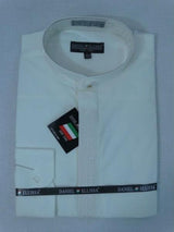 Men'S Mandarin Banded Collar Pastor Preacher Long Sleeves Ivory/Ivory Preacher Round Style Collarless Shirt