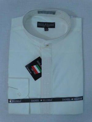 Men'S Mandarin Banded Collar Pastor Preacher Long Sleeves Ivory/Ivory Preacher Round Style Collarless Shirt