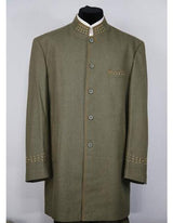 Men's Mandarin Collar 5 Button 2piece Dark Green Zoot Suit