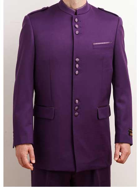 Men's Mandarin Collar 2 Piece Purple Nehru Style Long Suit