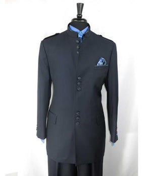 Mandarin Collar Tuxedo - Mandarin Tuxedo - No Collar Suit - Navy Blue Suit