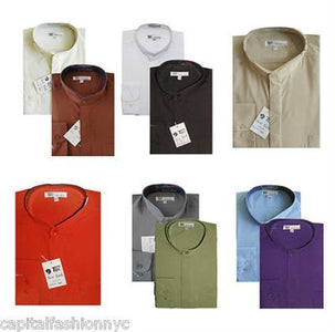 Mandarin Collarless Nehru Collar Preacher Round Style Multi-color Men's Dress Shirt