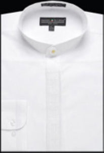 Men'S Collarless Embroidered Mandarin Banded Collar Preacher Round Style White Men'S Dress Shirt