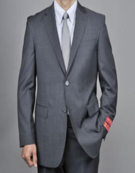 Mantoni Suit - Signature Menswear Wool Fabric SuitsOutlet - Brand Charcoal Gray Sharkskin 2-Button Suit - High End Suits - High Quality Suits