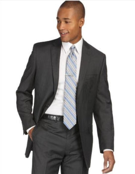 Mantoni Suit - Signature Menswear Wool Fabric SuitsOutlet - Brand Suit, Charcoal Stripe ~ Pinstripe Slim Fit - Color: Dark Grey Suit - High End Suits - High Quality Suits