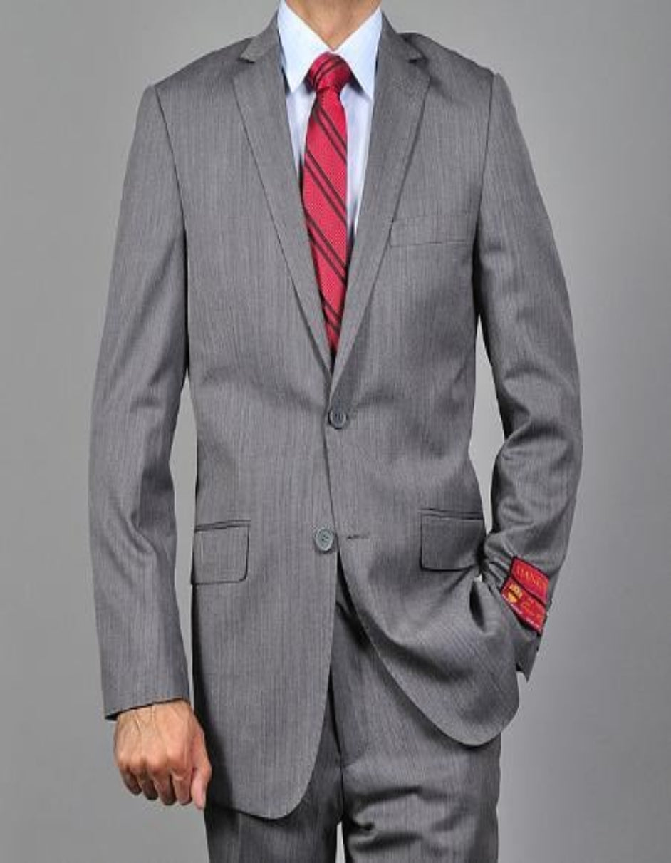 Mantoni Suit - Signature Menswear Wool Fabric SuitsOutlet - Brand Men's Slim-fit patterned Grey 2-button Suit - High End Suits - High Quality Suits