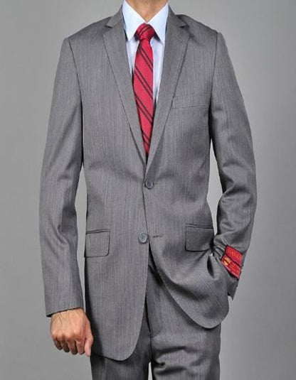 Mantoni Suit - Signature Menswear Wool Fabric SuitsOutlet - Brand Men's Slim-fit patterned Grey 2-button Suit - High End Suits - High Quality Suits