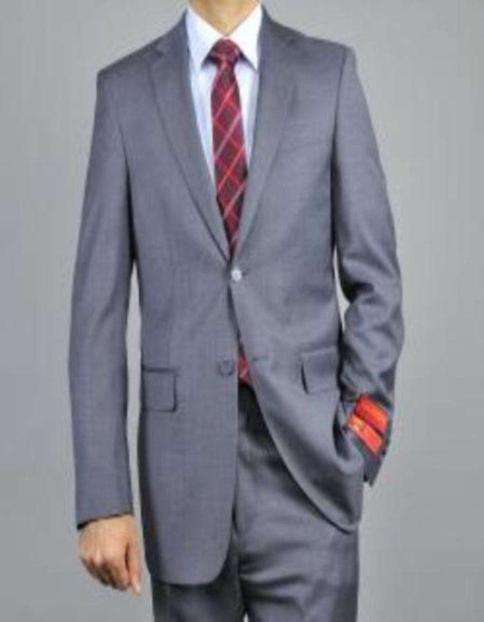 Mantoni Suit - Signature Menswear Wool Fabric SuitsOutlet - Brand Men's Charcoal Grey 2-button Classic Suit - High End Suits - High Quality Suits