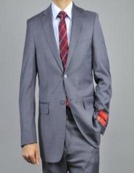 Mantoni Suit - Signature Menswear Wool Fabric SuitsOutlet - Brand Men's Charcoal Grey 2-button Classic Suit - High End Suits - High Quality Suits