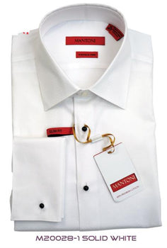 Mantoni White Lay-Down Reg or Slim-Fit Tuxedo Shirt