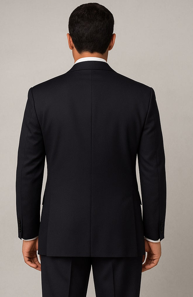 Mantoni Suit - Signature Menswear Wool Fabric SuitsOutlet - Brand Super 140s Brand Two Buttons Men's Jet Black Flat Front Suit Regular fit or Slim Fit- High End Suits - High Quality Suits - 100% Percent Wool Fabric Suit - Worsted Wool Business Suit - Image 2