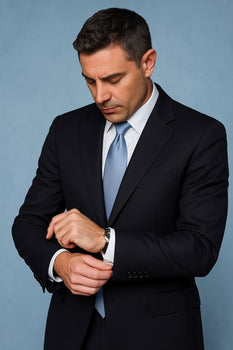 Mantoni Suit - Signature Menswear Wool Fabric SuitsOutlet - Brand Super 140s Brand Two Buttons Men's Jet Black Flat Front Suit Regular fit or Slim Fit- High End Suits - High Quality Suits - 100% Percent Wool Fabric Suit - Worsted Wool Business Suit - Image 4