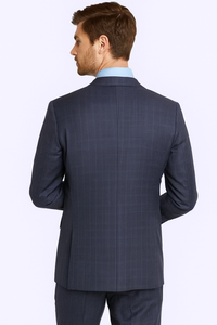 Mantoni Suit Brand Men’s Suit-Blue Gray Check- High End Suits - High Quality Suits